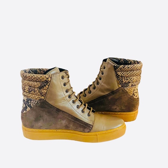 RENVY LEATHER TAUPE PADDED HI- TOPS - Picture 3 of 9